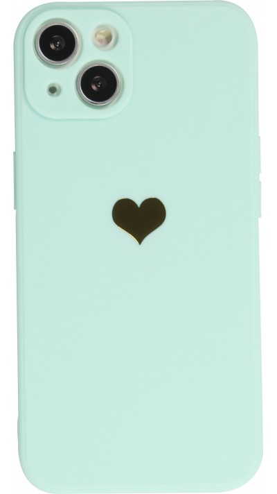 Coque iPhone 13 - Silicone Mat Coeur doré - Turquoise