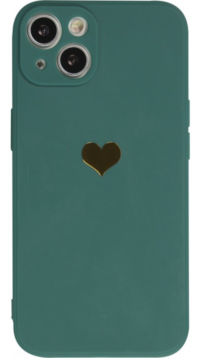 Coque iPhone 12 / 12 Pro - Silicone Mat Coeur doré - Vert foncé