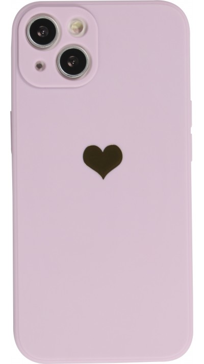 Coque iPhone 14 Plus - Silicone Mat Coeur doré - Violet