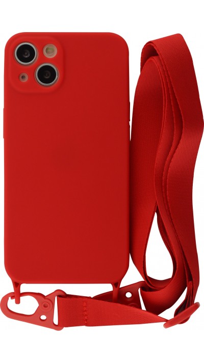 Coque iPhone 13 - Silicone avec lanière et crochet - Rouge
