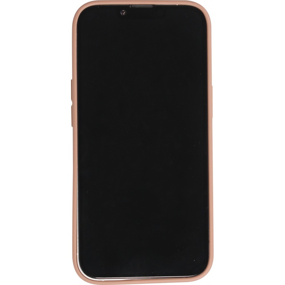 Coque iPhone 16 Plus - Silicone mat dessin cœur doré - Brun