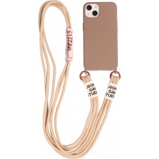 Coque iPhone 11 - Silicone souple fashion Jeong Gam Studio Laugh Often avec cordon - Brun