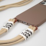 Coque iPhone 11 - Silicone souple fashion Jeong Gam Studio Laugh Often avec cordon - Brun