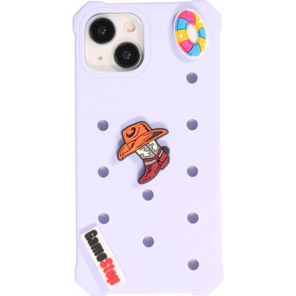 Coque iPhone 14 - Case épais en silicone avec des trous pour les stickers à fixer - Bleu clair