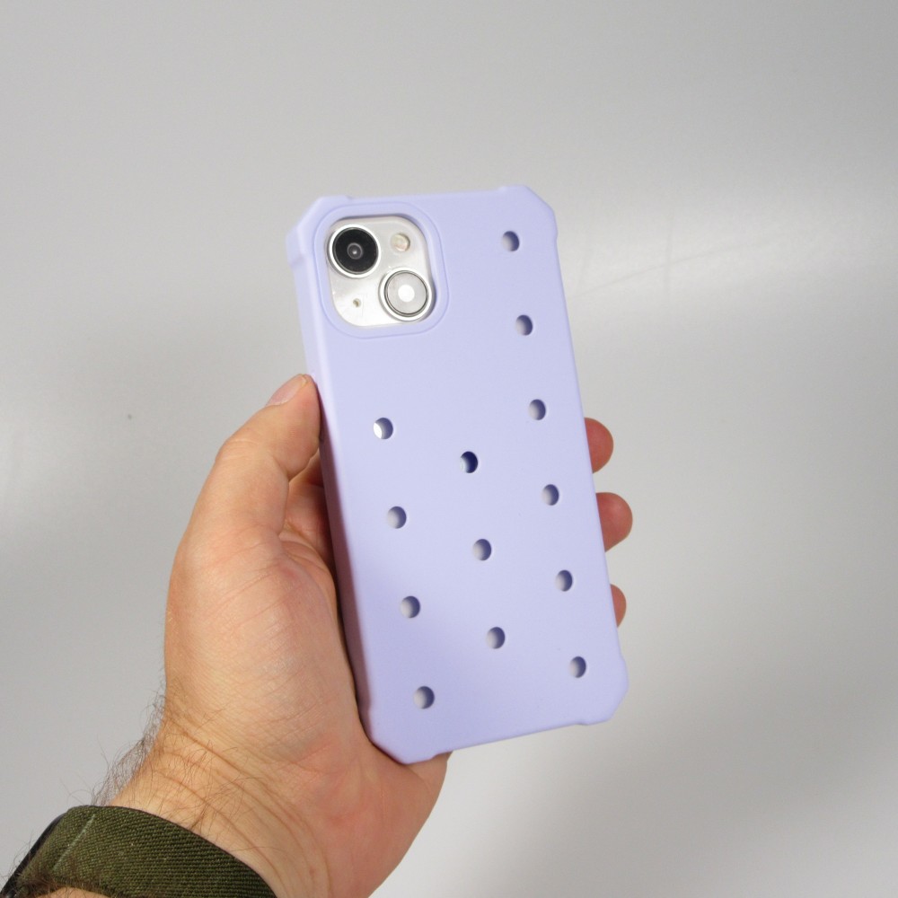 Coque iPhone 14 - Case épais en silicone avec des trous pour les stickers à fixer - Bleu clair