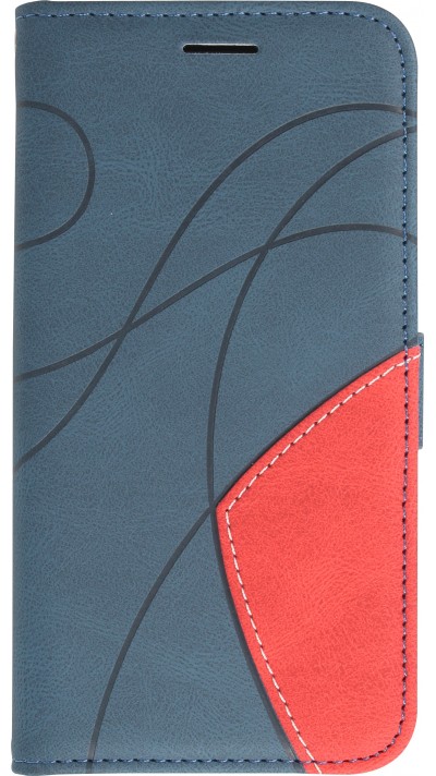 Coque iPhone 15 - Flip classical elegant fine lines - Bleu