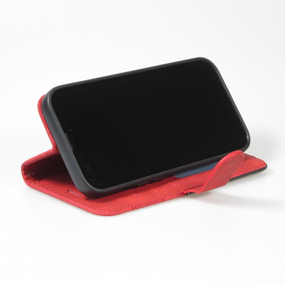 Coque iPhone 14 Plus - Flip classical elegant fine lines - Rouge