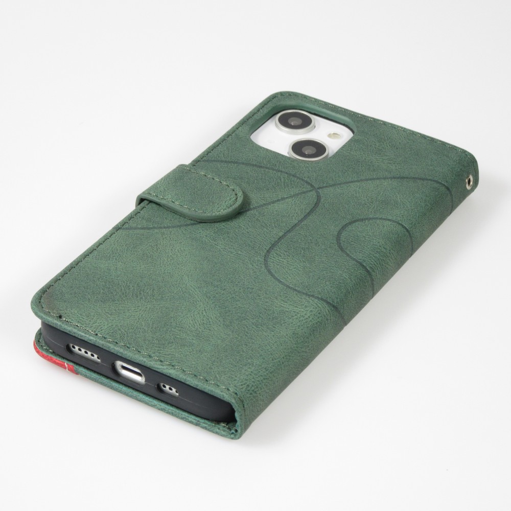 Coque iPhone 15 Plus - Flip classical elegant fine lines - Vert