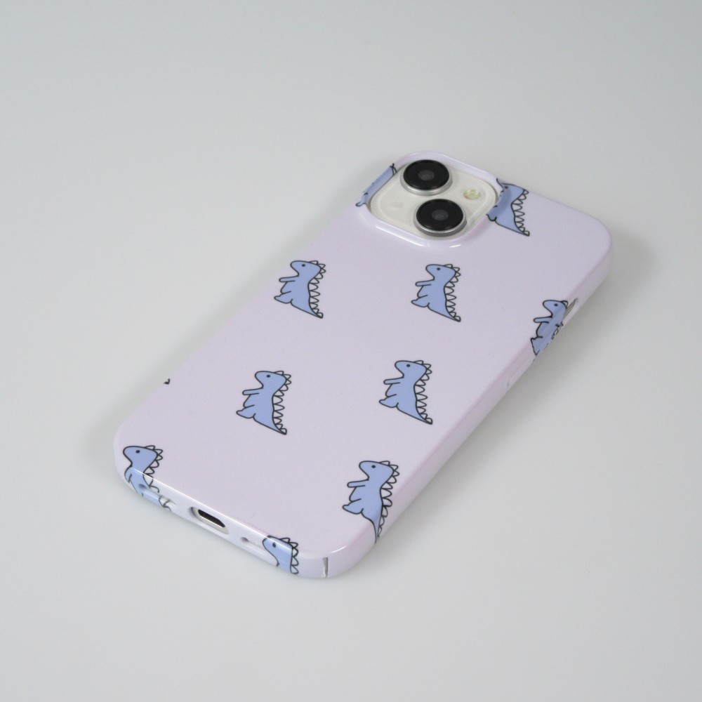 Coque iPhone 15 - Plastique glossy petit dinosaure - Violet clair