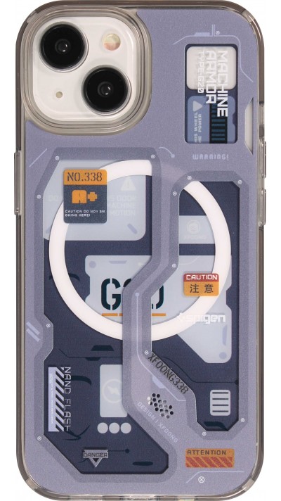 Coque iPhone 14 - Gel silicone Machine Armor Type-G20 MagSafe - Bleu foncé