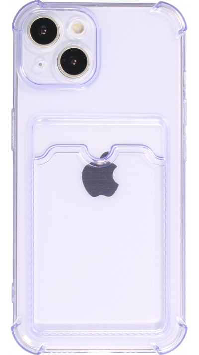 Coque iPhone 14 Plus - Gel silicone bumper super flexible avec porte-carte transparent - Violet