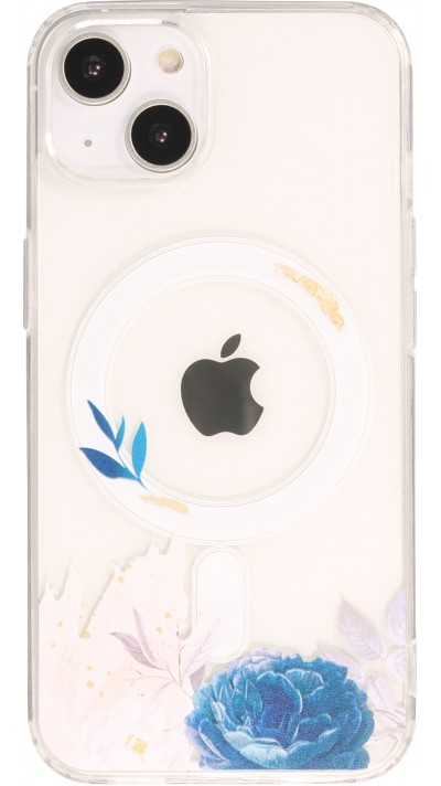 Coque iPhone 14 Plus - Gel silicone rigide avec MagSafe rose bleue - Transparent