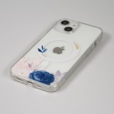 Coque iPhone 14 - Gel silicone rigide avec MagSafe rose bleue - Transparent