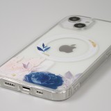 Coque iPhone 14 - Gel silicone rigide avec MagSafe rose bleue - Transparent