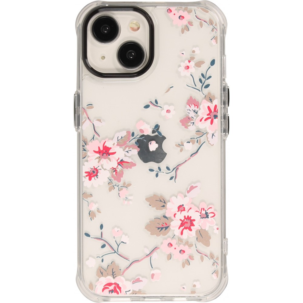 Coque iPhone 15 - Gel silicone rigide avec coins renforcés cerisier en fleur - Transparent