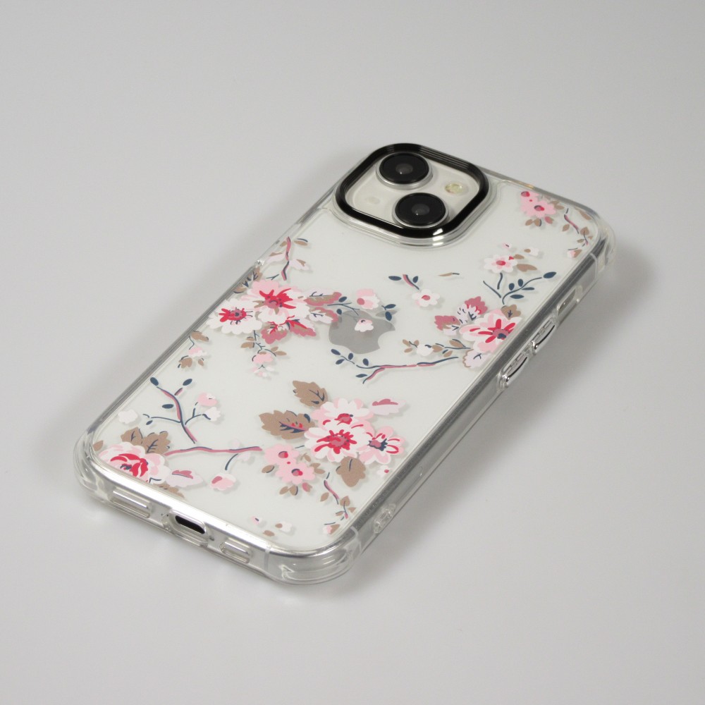Coque iPhone 15 - Gel silicone rigide avec coins renforcés cerisier en fleur - Transparent