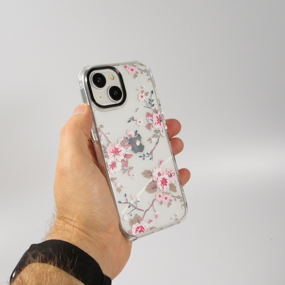 Coque iPhone 15 - Gel silicone rigide avec coins renforcés cerisier en fleur - Transparent