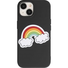 Coque iPhone 15 - Gel silicone souple - Rainbow in the clouds - Noir
