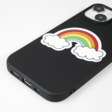 Coque iPhone 15 - Gel silicone souple - Rainbow in the clouds - Noir