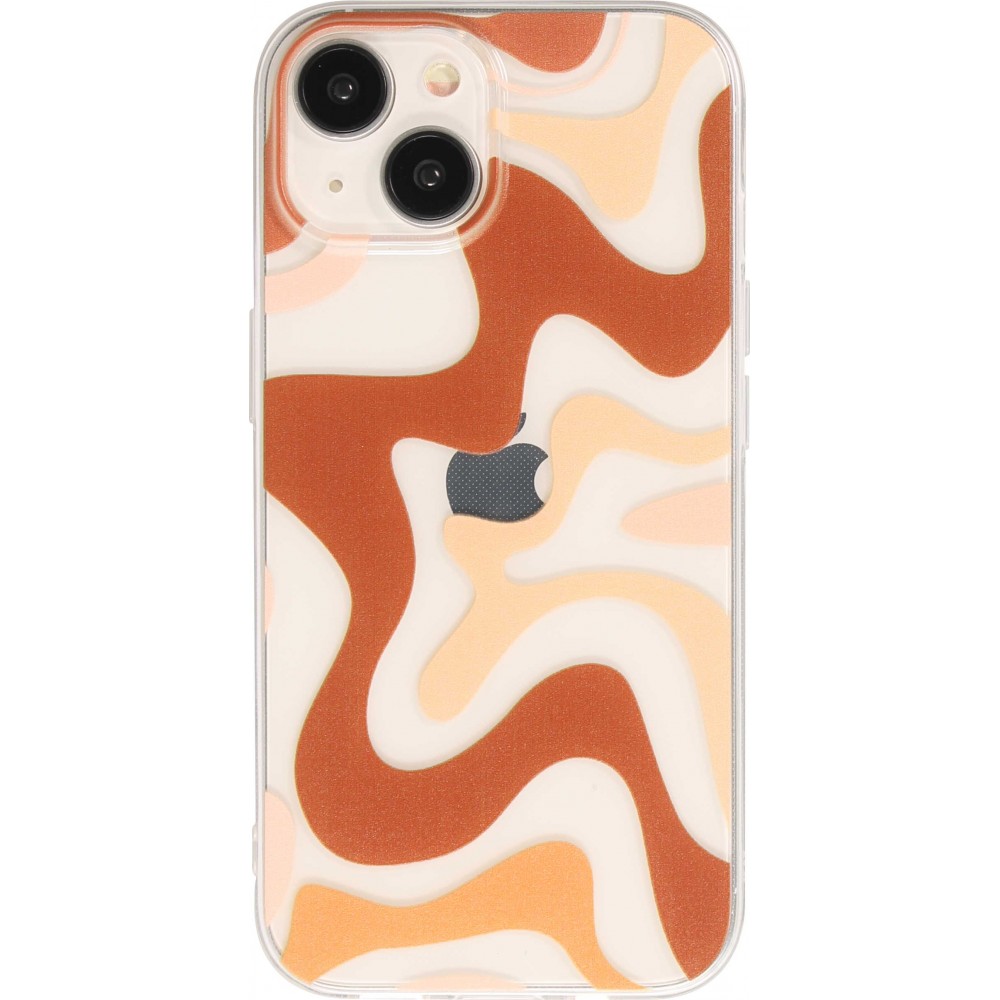 Coque iPhone 14 - Gel silicone vagues colorées - Café Mocha
