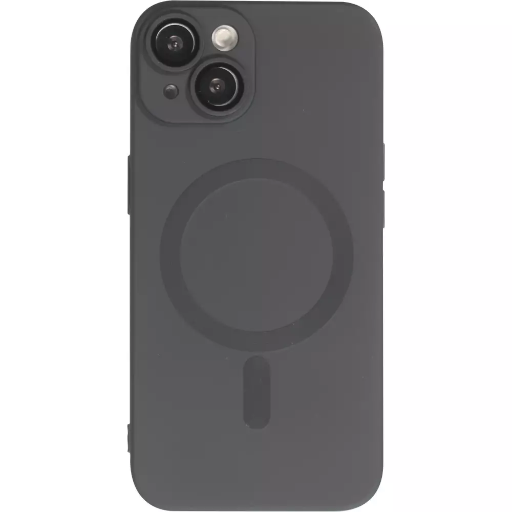 iPhone 14 Case Hülle - Gummi weich mit Kameraschutzglas MagSafe - Schwarz