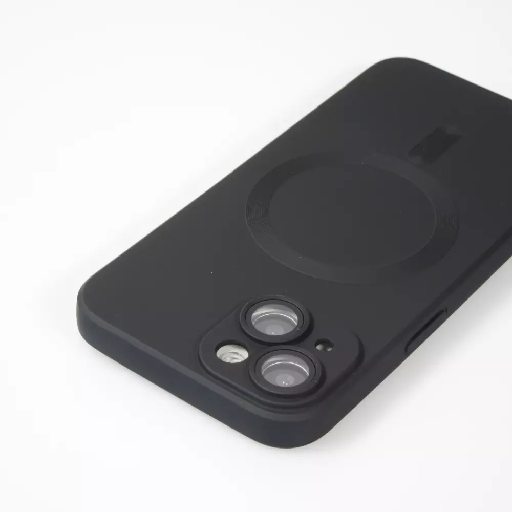 iPhone 14 Case Hülle - Gummi weich mit Kameraschutzglas MagSafe - Schwarz