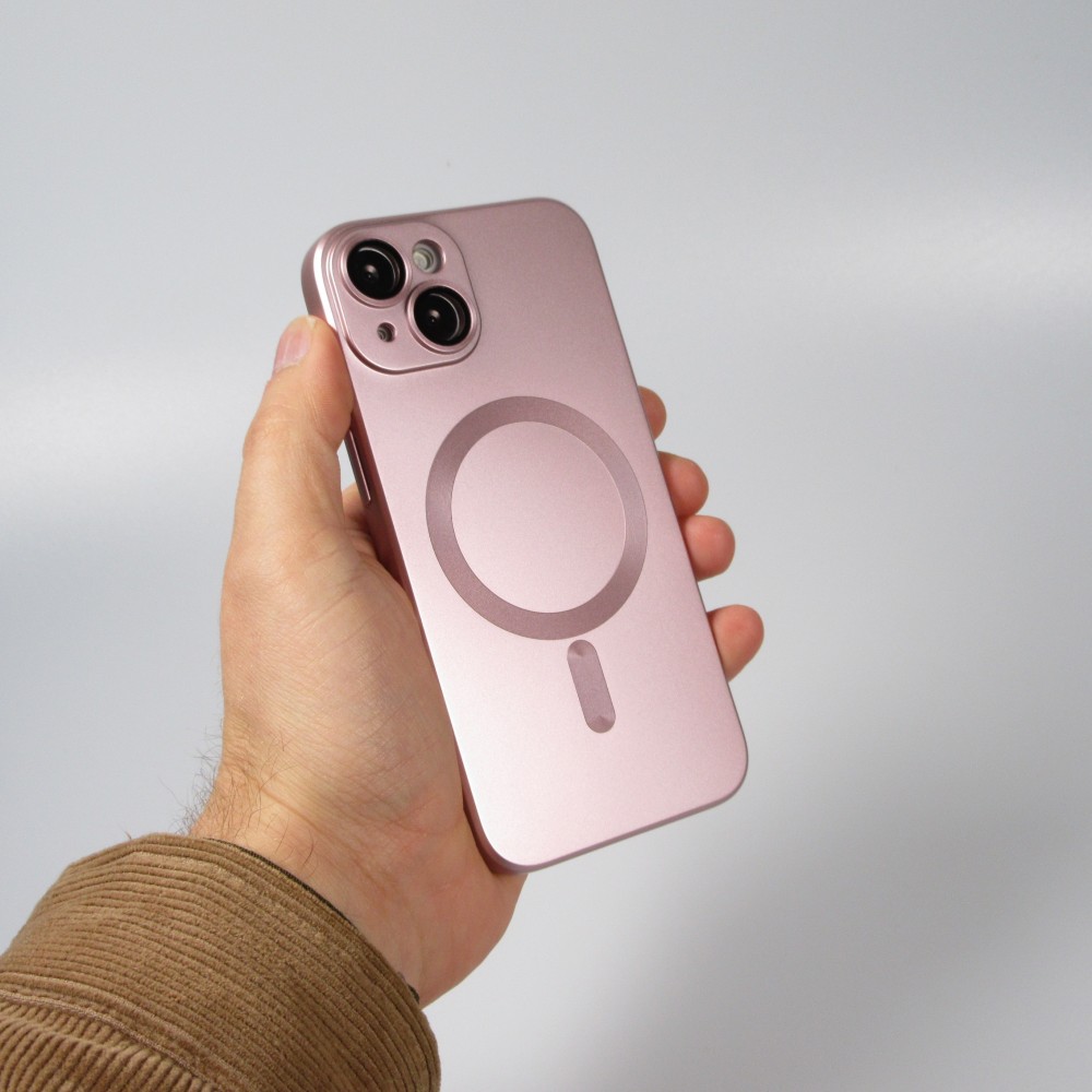 Coque iPhone 15 Plus - Gel souple avec vitre de protection caméra MagSafe - Rose