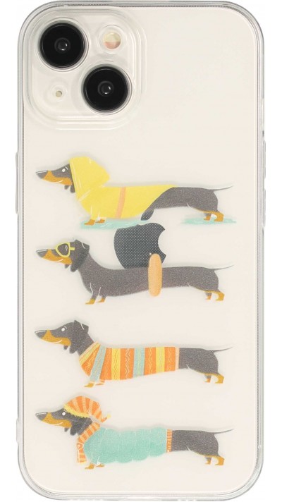 Coque iPhone 15 - Gel transparent silicone dogs 4 season - Transparent