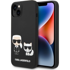 iPhone 14 Case Hülle - Karl Lagerfeld und Choupette Duo Soft-Touch-Silikon - Schwarz