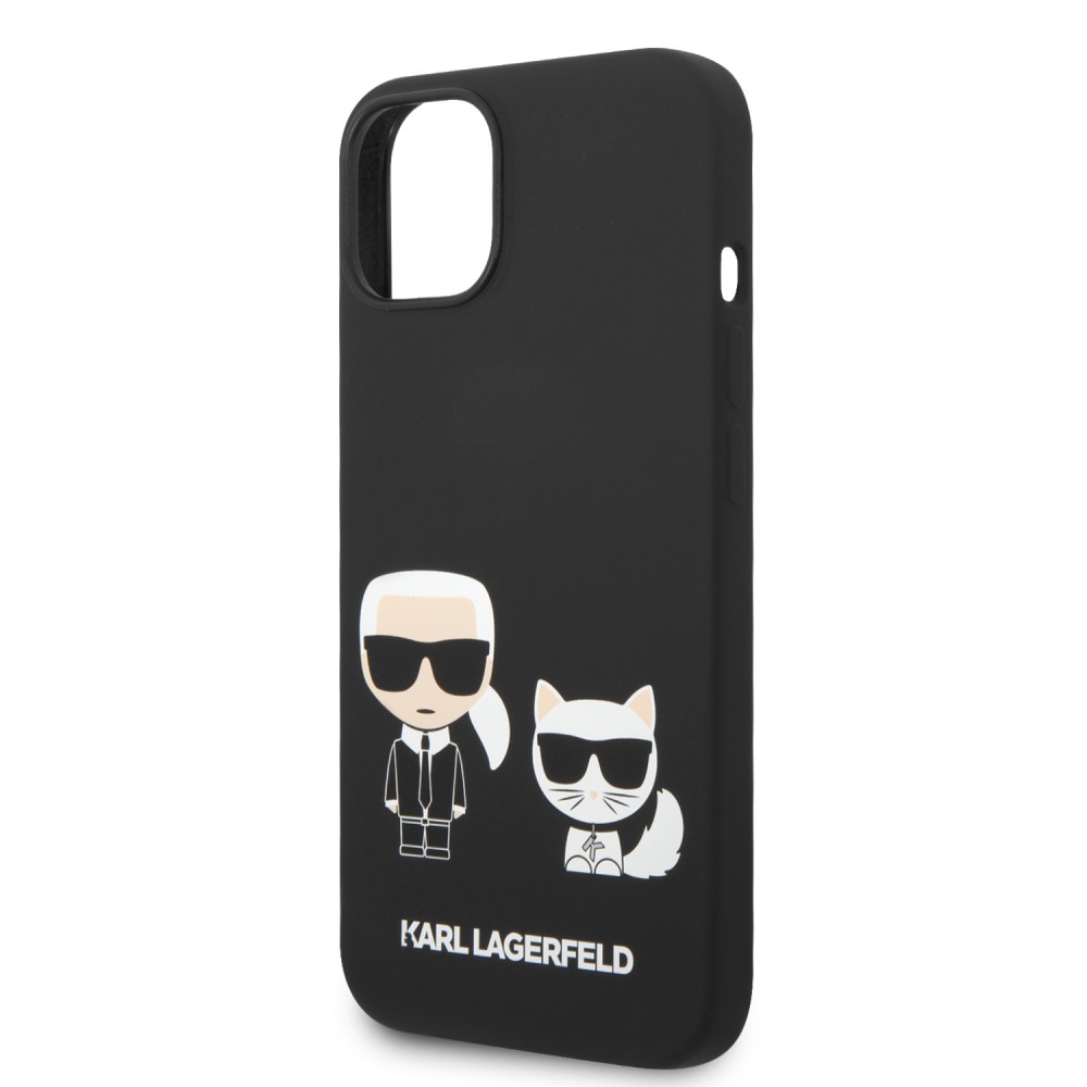 iPhone 14 Case Hülle - Karl Lagerfeld und Choupette Duo Soft-Touch-Silikon - Schwarz