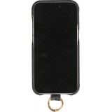 Coque iPhone 14 - Premium cuir véritable de luxe avec lanière en cuir réglable et amovible + MagSafe - Noir