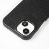 Coque iPhone 14 - Premium cuir véritable de luxe avec lanière en cuir réglable et amovible + MagSafe - Noir