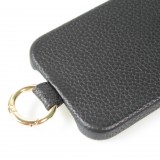 Coque iPhone 14 - Premium cuir véritable de luxe avec lanière en cuir réglable et amovible + MagSafe - Noir