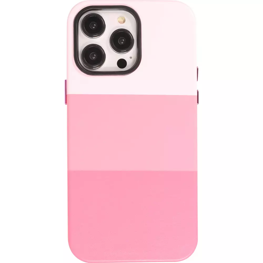 iPhone 13 Pro Max Case Hülle - Stylisches tricolor Cover mit Leder-Look - Rosa