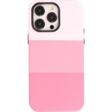 Coque iPhone 13 Pro Max - Cover tricolore stylée avec look cuir - Rose