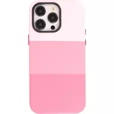 iPhone 13 Pro Max Case Hülle - Stylisches tricolor Cover mit Leder-Look - Rosa