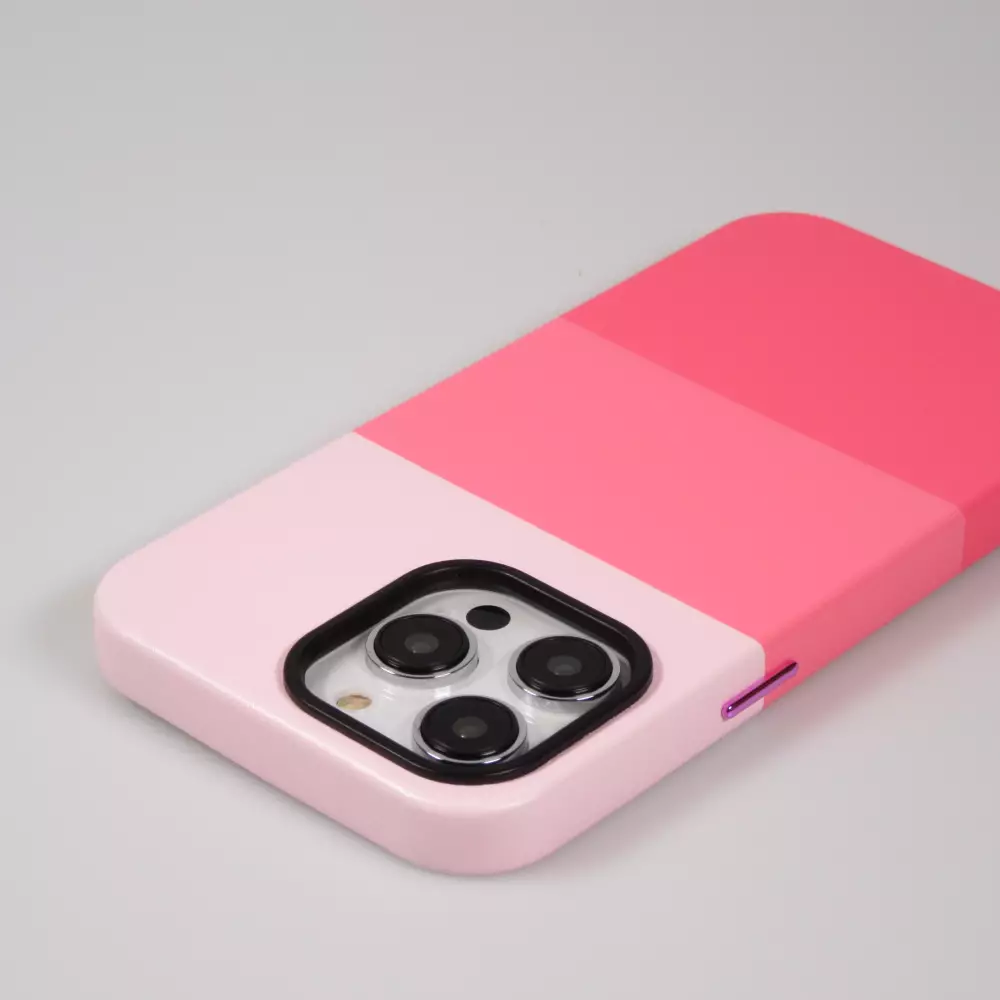 iPhone 13 Pro Max Case Hülle - Stylisches tricolor Cover mit Leder-Look - Rosa