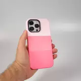 iPhone 13 Pro Max Case Hülle - Stylisches tricolor Cover mit Leder-Look - Rosa