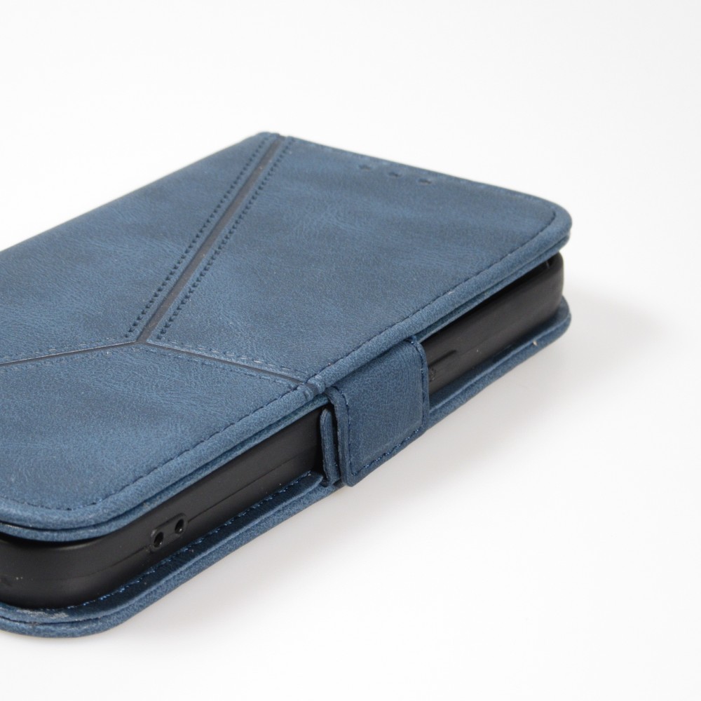 Coque iPhone 14 Pro Max - Flip Géometrique - Bleu complet