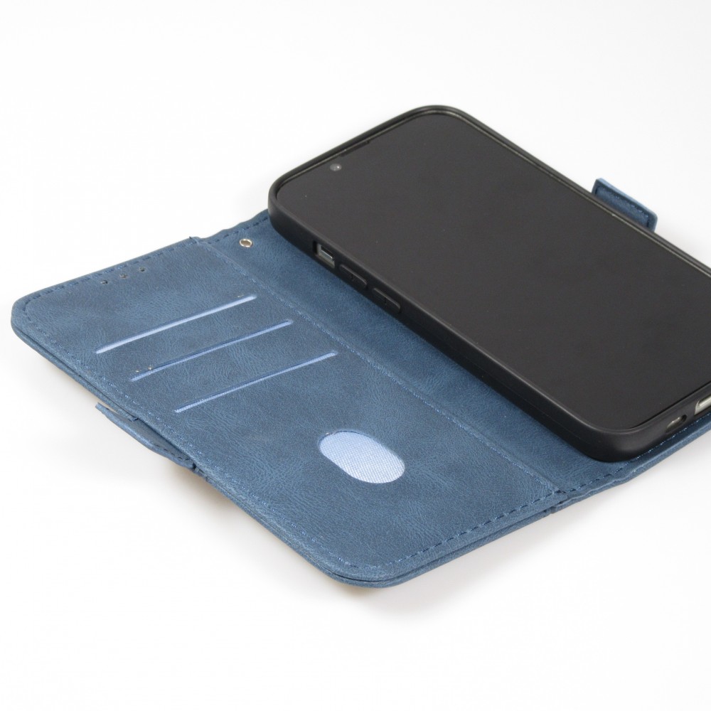 Coque iPhone 14 Pro Max - Flip Géometrique - Bleu complet