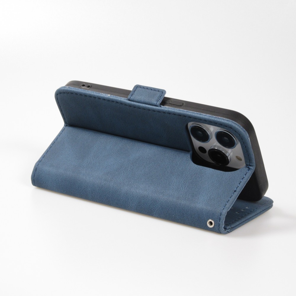 Coque iPhone 14 Pro Max - Flip Géometrique - Bleu complet