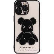 Coque iPhone 14 Pro Max - Gel Dead bear paillettes 3D avec bords noir - Transparent