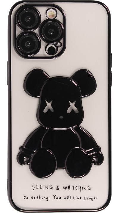 Coque iPhone 14 Pro Max - Gel Dead bear paillettes 3D avec bords noir - Transparent