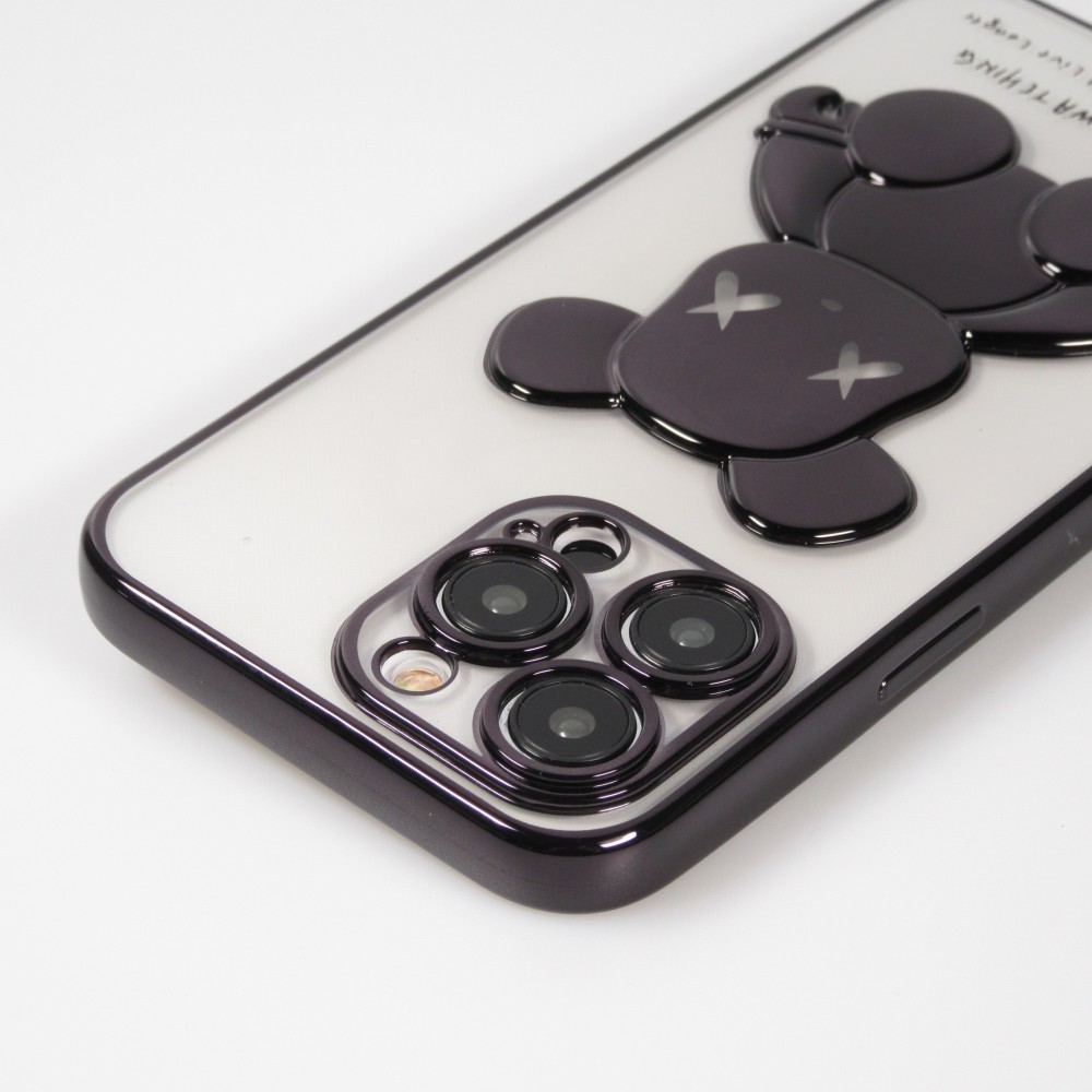 Coque iPhone 14 Pro Max - Gel Dead bear paillettes 3D avec bords noir - Transparent
