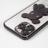 Coque iPhone 14 Pro Max - Gel Dead bear paillettes 3D avec bords noir - Transparent