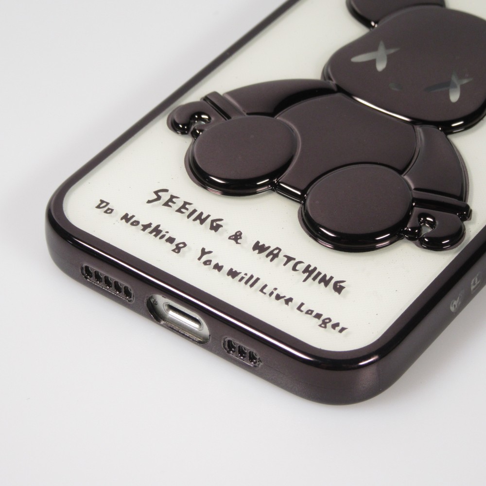 Coque iPhone 14 Pro Max - Gel Dead bear paillettes 3D avec bords noir - Transparent