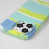 Coque iPhone 14 Pro Max - Gel Soft touch lisse Stripes bleu/jaune