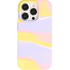 Coque iPhone 14 Pro - Gel Soft touch lisse Stripes jaune/violet