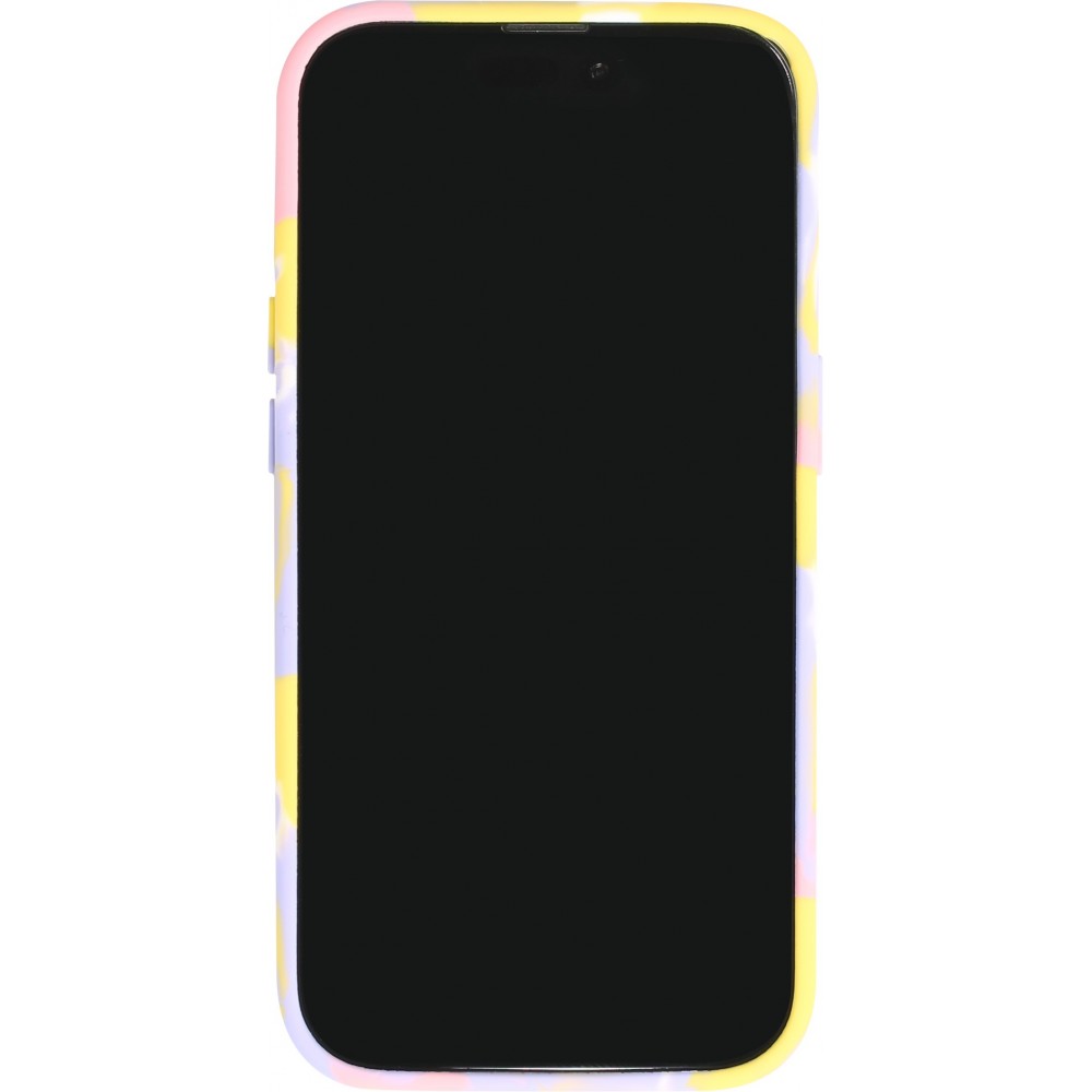 Coque iPhone 14 Pro - Gel Soft touch lisse Stripes jaune/violet