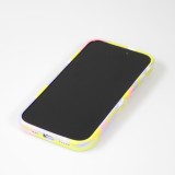 Coque iPhone 14 Pro - Gel Soft touch lisse Stripes jaune/violet